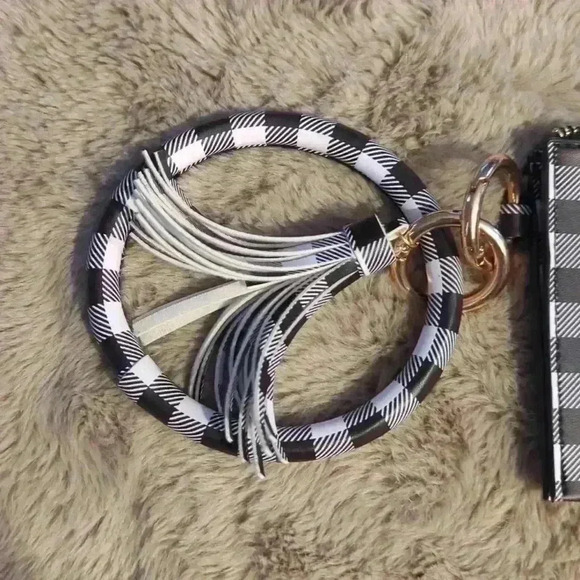 Buffalo Plaid Black+White Checkered Keychain Bangle Mimi Clutch Wallet Size - Picture 3 of 6
